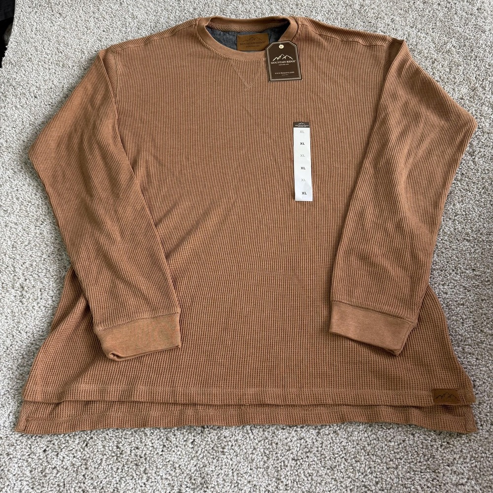 Mountain Ridge Shirt Mens XL Brown Long Sleeve Thermal Waffle Knit Crew Neck Top